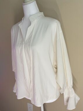 Pur Cream Split-Neck Oversized Blouse